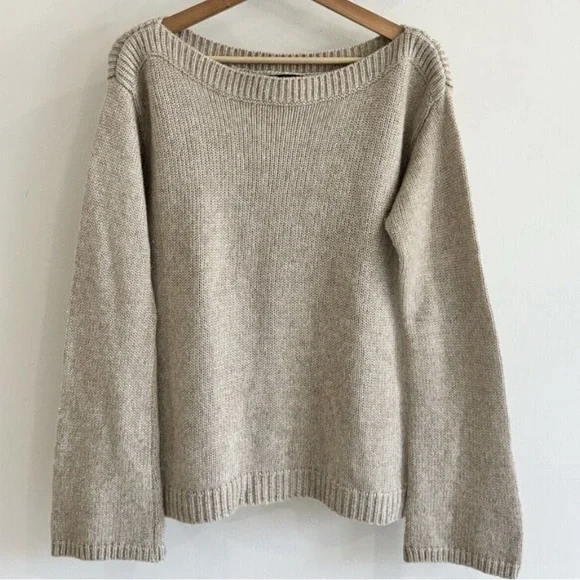 White House Black Market beige metallic knit boat neck wool blend sweater - Picture 7 of 7